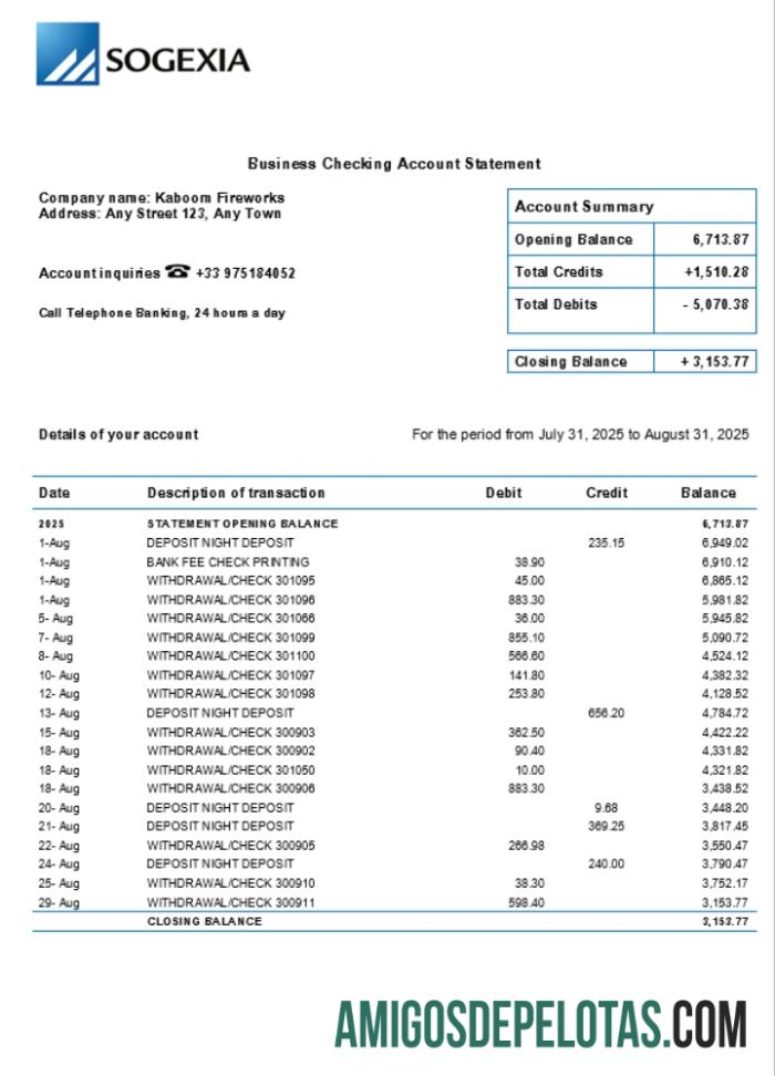 Em branco Sogexia Organization Checking modelo de extrato de conta Word e PDF (1)